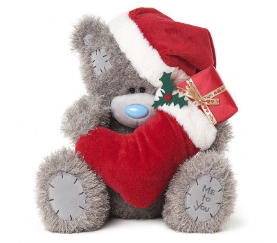 Мишка MTY в шапке Деда Мороза с рождественским носком